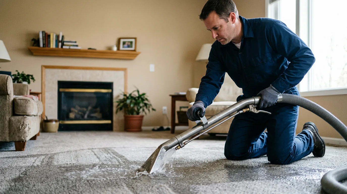 Water damage restoration technician working near Saint Paul, KS